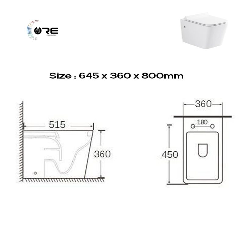 CoreMaroc Cuvette pour WC à poser + Abattant soft close + Plaque blanche 515x360x360mm - Image 5