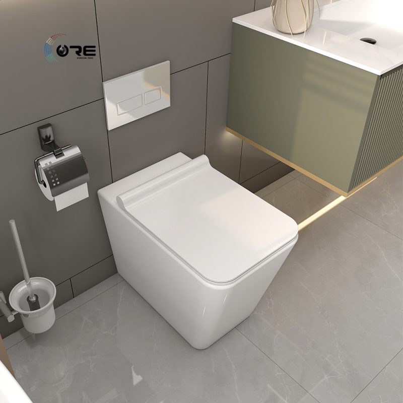 CoreMaroc Cuvette pour WC à poser + Abattant soft close + Plaque blanche 515x360x360mm - Image 2